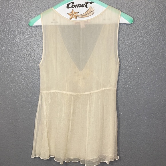Rebecca Taylor 100% Silk Deep V-Neck Embellished Cream Shell/Tank/Blouse - Picture 5 of 12